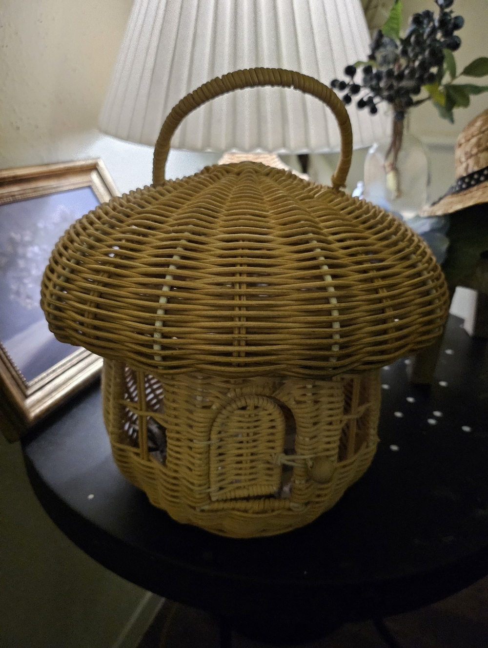 Handwoven Mushroom Wicker Basket - Natural Brown